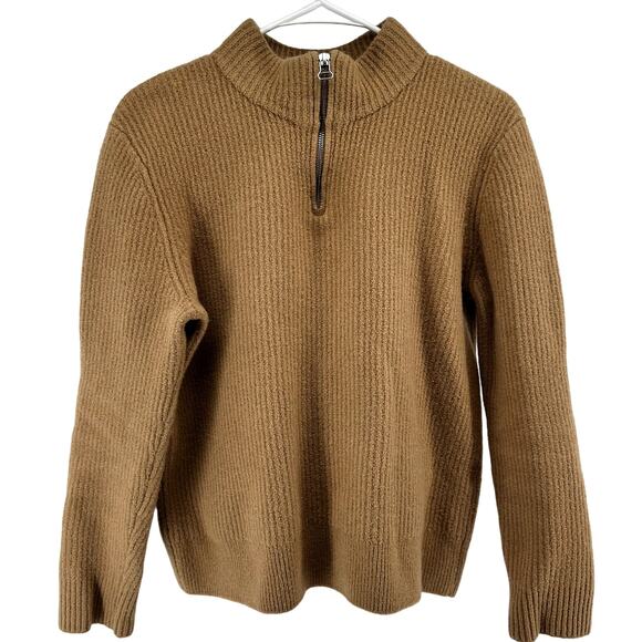 A.P.C. Alex Sweater Virgin Wool 1/4 Zip Ribbed High Neck Pullover Cab Camel L - Picture 2 of 5